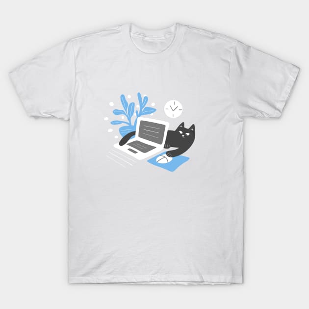 Cat and a laptop T-Shirt by artful_meows